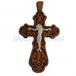 Православный нательный крест, мельхиор с серебром, дерево груша; h4.Арт.КН-64026
