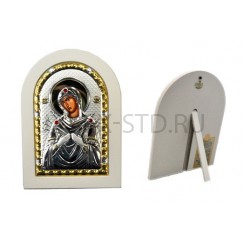 Икона "Семистрельная", арочная, риза металл, рамка светлый мдф, напыление серебро&золото; 10*14.Арт.И-ГР-1114WH-DX