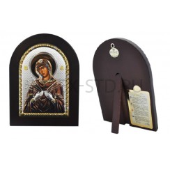 Икона "Семистрельная", арочная, риза металл, рамка тёмный мдф; напыление серебро&золото&цветная эмаль; 15*21.Арт.И-ГР-1114ВХ-С