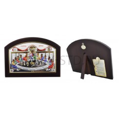 Икона "Тайная Вечеря", арочная, риза металл, рамка тёмный мдф; напыление серебро&золото&цветная эмаль; 13*18.Арт.И-ГР-1201ВХ-С