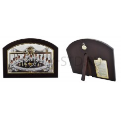 Икона "Тайная Вечеря", арочная, риза металл, рамка тёмный мдф; напыление серебро&золото; 15*21.Арт.И-ГР-1201ВХ