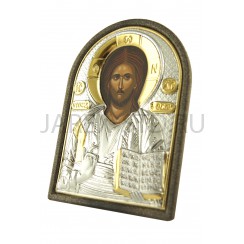 Икона "Спаситель", арочная, риза металл, рамка пластик, напыление серебро&золото; 4*6.Арт.И-ГР-1107-2OX