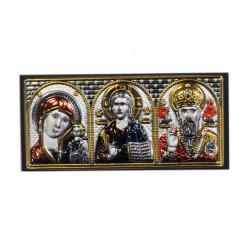 Автомобильный тройник, цветная эмаль "Спаситель, Казанская, Николай Чудотворец"; зол.&сер., 4*8.Арт.И-ГР-1316SX-С