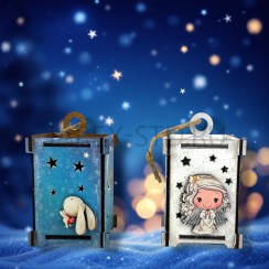 Фонарь рождественский со светодиодной свечой, дерево; h12.Арт.41082