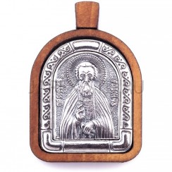 "Сергей Радонежский", нательная икона (образок), мельхиор, дерево, сереберение.Арт.ОНП-М-003/6
