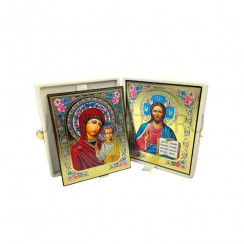 Складень "Спаситель - Казанская", белая экокожа, полиграфия; 16*20.Арт.СК-К-1620/бел