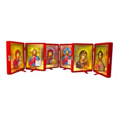 Складень "Спаситель - Казанская", флокированный красный, рамка багет, полиграфия; 16*20.Арт.СК-Ф-1620/кр