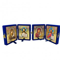 Складень "Спаситель - Казанская", флокированный синий, рамка багет, полиграфия; 12*14.Арт.СК-Ф-1214/син