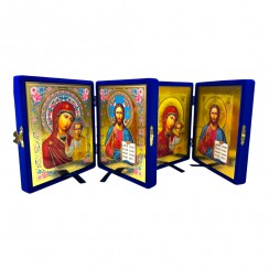 Складень "Спаситель - Казанская", флокированный синий, рамка багет, полиграфия; 16*20.Арт.СК-Ф-1620/син