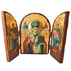 Триптих "Николай Чудотворец с Архангелами", арочный, дерево, печать-краска; 17*23.Арт.СК-СТ-1/101