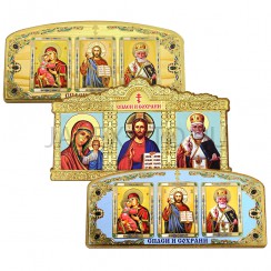 Автомобильный тройник в ассортименте, дерево "Спаситель, Казанская, Николай Чудотворец"; 4,5*10.Арт.И-НД-2