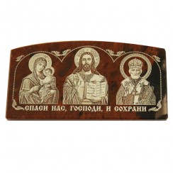 Автомобильный тройник на обсидиане, арочный "Спаситель, Казанская, Николай Чудотворец"; 4,5*8,5.Арт.И-БО-10/арка