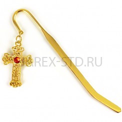Закладка  металлическая с крестом  и камнем для Библии, молитвослов; h 14.Арт.З-019/к