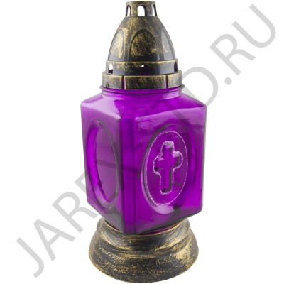 Лампада неугасимая, стекло, пластиковая крышка, фиолетовая; h24.Арт.s-046cA/XV-305GX
