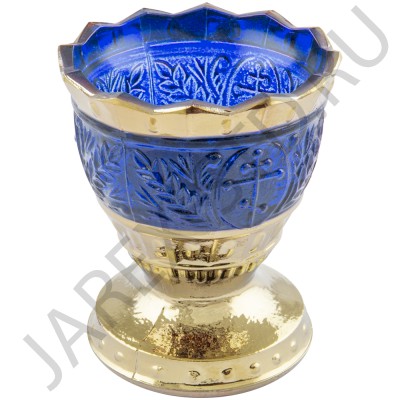 Настольная лампада "Лилия", стекло, синяя с золотом; h8.Арт.СЛ-С-006/ЛСЗ