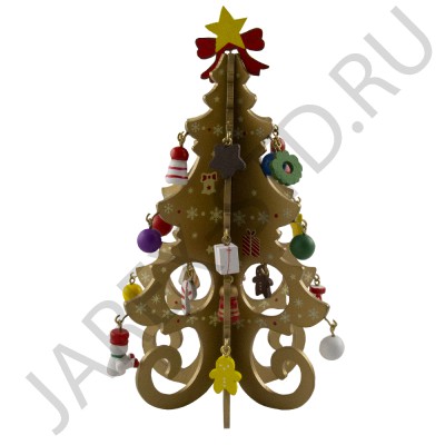 Ёлка рождественская с игрушками, настольная, дерево, цвет микс; h19.Арт.ЕД-7683-1