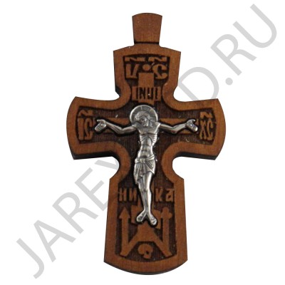 Православный нательный крест, мельхиор с серебром, дерево груша; h4.Арт.КН-64021
