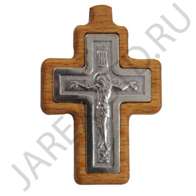 Православный нательный крест, мельхиор с серебром, дерево груша; h4.Арт.КН-64001