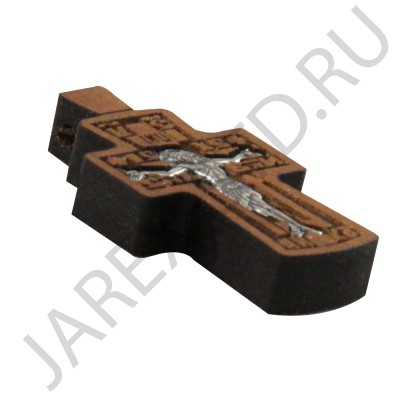 Православный нательный крест, мельхиор с серебром, дерево груша; h4.Арт.КН-64024
