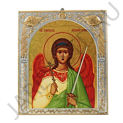 Икона "Ангел Хранитель", античная риза, металл, рамка мдф, напыление серебро&золото; 15*18.Арт.EP5204-172XP