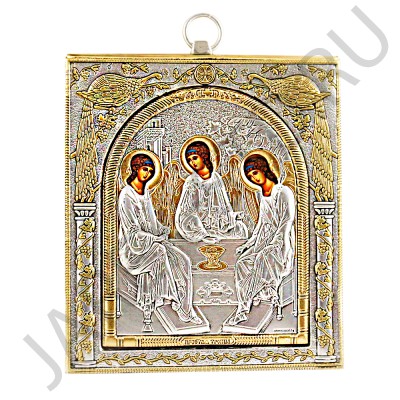 Икона "Троица", античная риза, металл, рамка мдф, напыление серебро&золото; 10*12.Арт.EP523-135XP