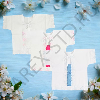Крестильная рубашка, цвет белая-голубая-розовая,100% хлопок; размер 0-1 год.Арт.Т-К-001