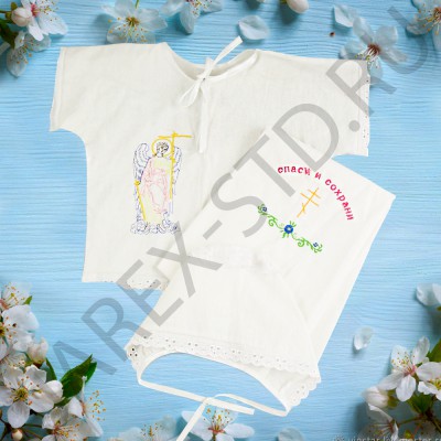 Крестильный набор, рубашка, чепчик, полотенце, белый,100% хлопок; размер 0-1 год.Арт.Т-К-006/Б