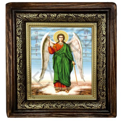 Икона "Ангел Хранитель", темная деревянная рамка, киот, холст; 20,5*23,5.Арт.ИХ-003/003