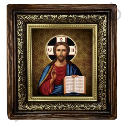 Икона "Спаситель", темная деревянная рамка, киот, холст; 20,5*23,5.Арт.ИХ-003/133