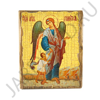 Икона "Ангел Хранитель с детьми", дерево под старину, печать-краска; 12,5*16,5.Арт.И-СТ-001/329