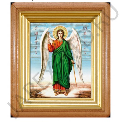 Икона "Ангел Хранитель", светлая деревянная рамка, киот, холст; 19,5х22,5.Арт.ИХ-001/003
