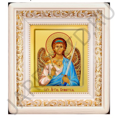 Икона "Ангел Хранитель", белая деревянная рамка, киот, полиграфия; 19,5*21,5.Арт.ИРБ-003