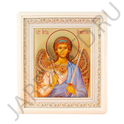 Икона "Ангел Хранитель", белая деревянная рамка, киот, полиграфия; 24*27,5.Арт.ИРБ-Б/003