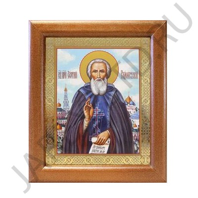 Икона  Сергий Радонежский, полиграфия,  в багетной рамке со стеклом; 8*9,5 см.Арт.И-БР-1/128