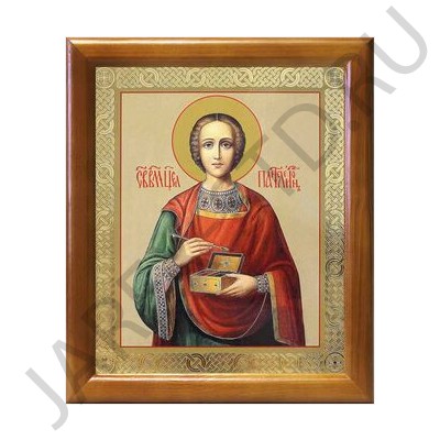 Икона  Пантелеймон, полиграфия, в багетной рамке со стеклом; 17,5*20,5 см.Арт.И-БР-3/105