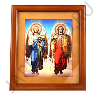 Икона  Архангелы Гавриил и Михаил, полиграфия, в багетной рамке со стеклом;17,5*20,5 см.Арт.И-БР-3/062