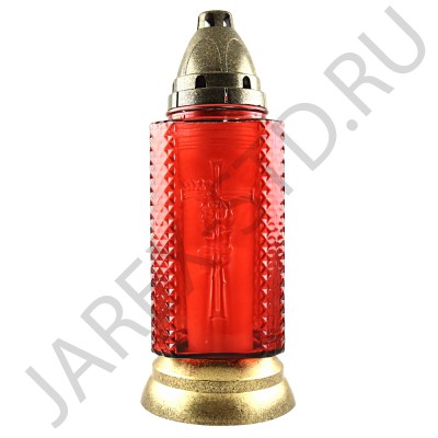 Лампада неугасимая, стекло, пластиковая крышка, красная; h28,5.Арт.S-364w/XR-305GX