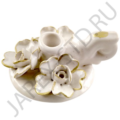 Подсвечник "Блюдце с цветами", керамика, белый с золотом; h.Арт.КБЗ-019