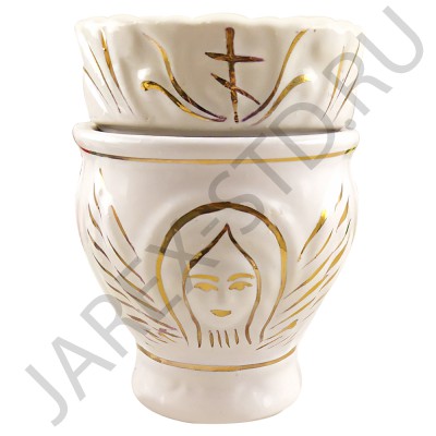 Набор настольная лампада "Ангел", стакан, керамика, белая с золотом; h9,5.Арт.КБЗ-034