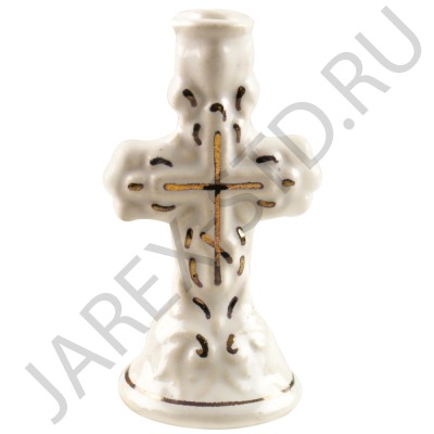 Подсвечник "Крест", керамика, белый с золотом; h5,5.Арт.КБЗ-008