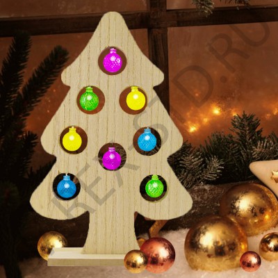 Ёлка рождественская со светящимися игрушками, настольная, дерево; h30.Арт.ЕД-6615-5