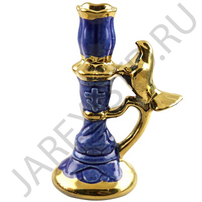 Подсвечник "Голубь", керамика, синий с золотом; h10,5.Арт.КЦ-045/син
