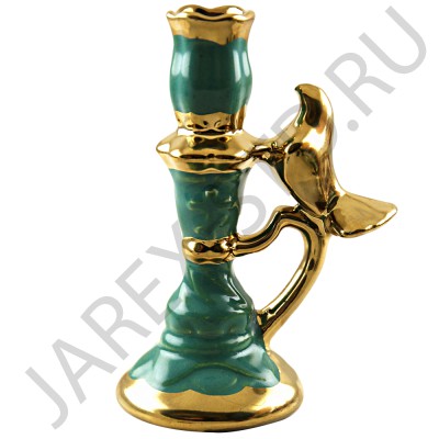 Подсвечник "Голубь", керамика, зеленый  с золотом; h10,5.Арт.КЦ-045/з