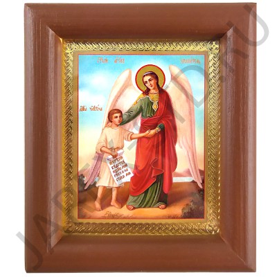 Икона  Ангел Хранитель с душой человека , полиграфия,  в багетной рамке со стеклом; 8*9,5 см.Арт.И-БР-1/003дч