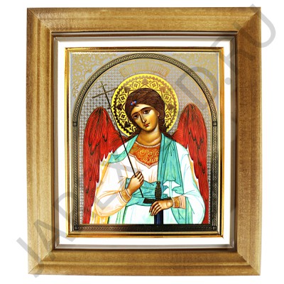 Икона "Ангел Хранитель", светлая деревянная рамка, киот, багет, полиграфия; 19*22.Арт.ИКБ-2/003