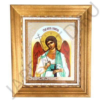 Икона "Ангел Хранитель", светлая деревянная рамка, киот, багет, полиграфия; 16*18,5.Арт.ИКБ-1/003
