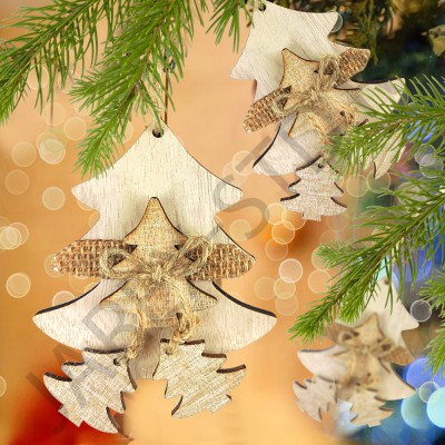 Новогоднее украшение "Елочка", подвесная, дерево; h9.Арт.ЕУ-7426-7