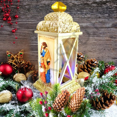 Рождественский вертеп "Фонарь-Святое семейство", с подсветкой, полистоун; h.Арт.РВ-8103-18
