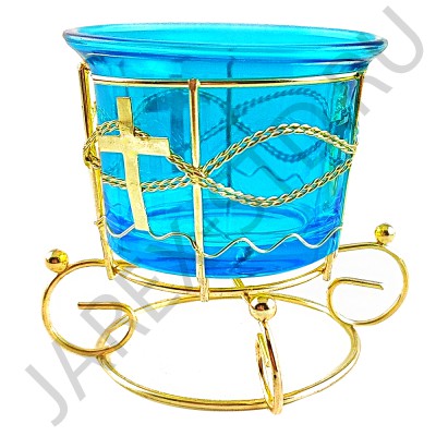 Настольная лампада в металлической оправе, ( комплект: стакан и подстаканник) , голубой, стекло; h7.Арт.ЛН-7034/гол