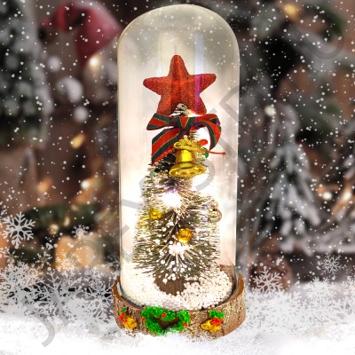Ёлка рождественская с подсветкой, в стеклянной колбе, пластик; h 26.Арт.ЕК-7413-3